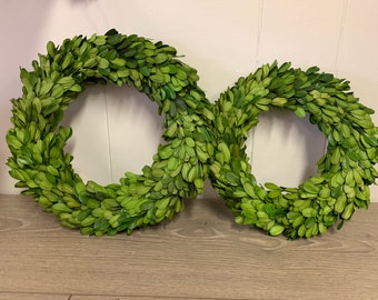 Round Boxwood Wreath, Preserved Boxwood Wreath | Grapevine Base, 7.5" Boxwood | 9.5" inch Boxwood | 15" inch boxwood