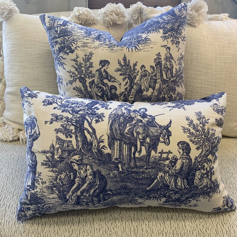 Blue and White Toile Pillow Cover 18x18 Pillow Cover 13x23 Pillow Cover