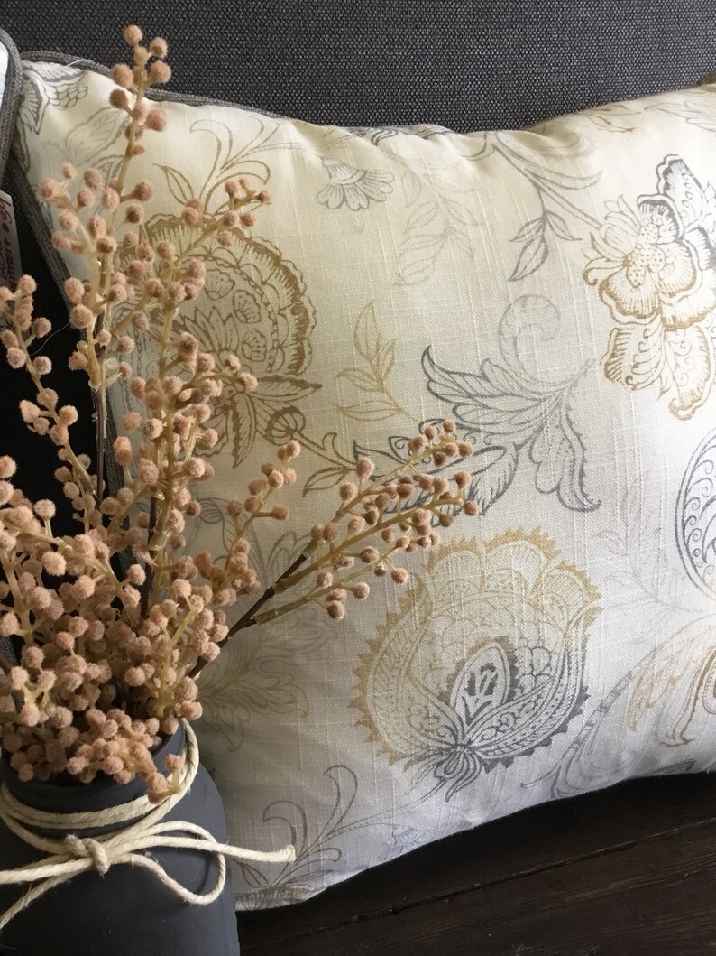 White Yellow and Gray Floral Pillow Cover W/ Zipper and Gray Etsy