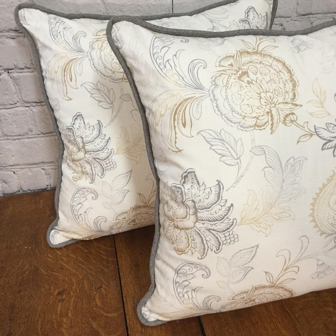 White Yellow and Gray Floral Pillow Cover W/ Zipper and Gray Etsy