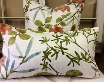 Pillow Cover Linen Tropical Flowers w/hidden zipper, 18x18