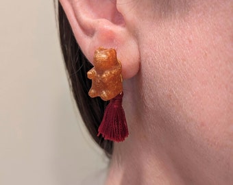Gold Gummy Bear Earrings with Tassels