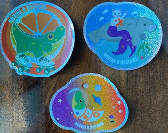 Florida Gator Holographic Stickers / Mermaid Mercat and Manatee