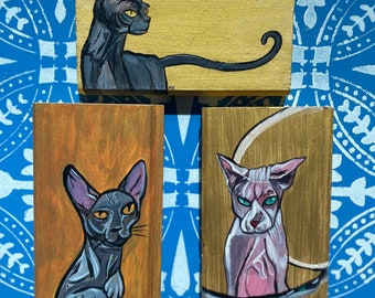 Sphynx Cat Original Acrylic Art on Wood 9x5.5”
