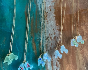 Glow in the Dark Roller Skate Necklace, 18” Gold Plated Chain
