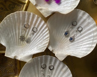 Silver Plated Earrings: Roller Skate, Hamsa, Clover, ASL Rock On
