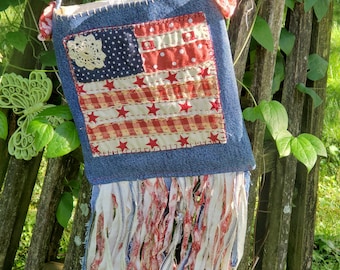 Americana Patriotic Flag Crossbody Denim Handbag, 4th of July