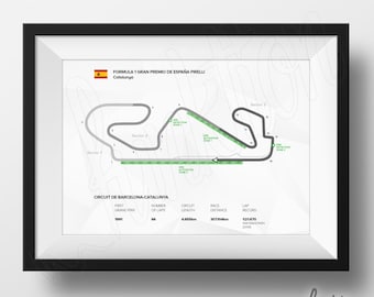 Circuit de Catalunya de Barcelone - Formula 1 Edition - carte de piste de course F1 - 8 x 10 imprimé - Espagne