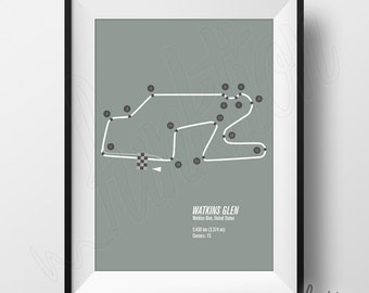 Circuit de Watkins Glen Print - édition numérique téléchargement - formule 1 - F1 Race Track carte - 8 x 10 - Watkins Glen, Etats-Unis
