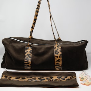 Mahjong Travel Bag & Tile Pouch - Brown with Cheetah Print