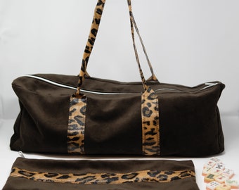 Mahjong Travel Bag & Tile Pouch - Brown with Cheetah Print