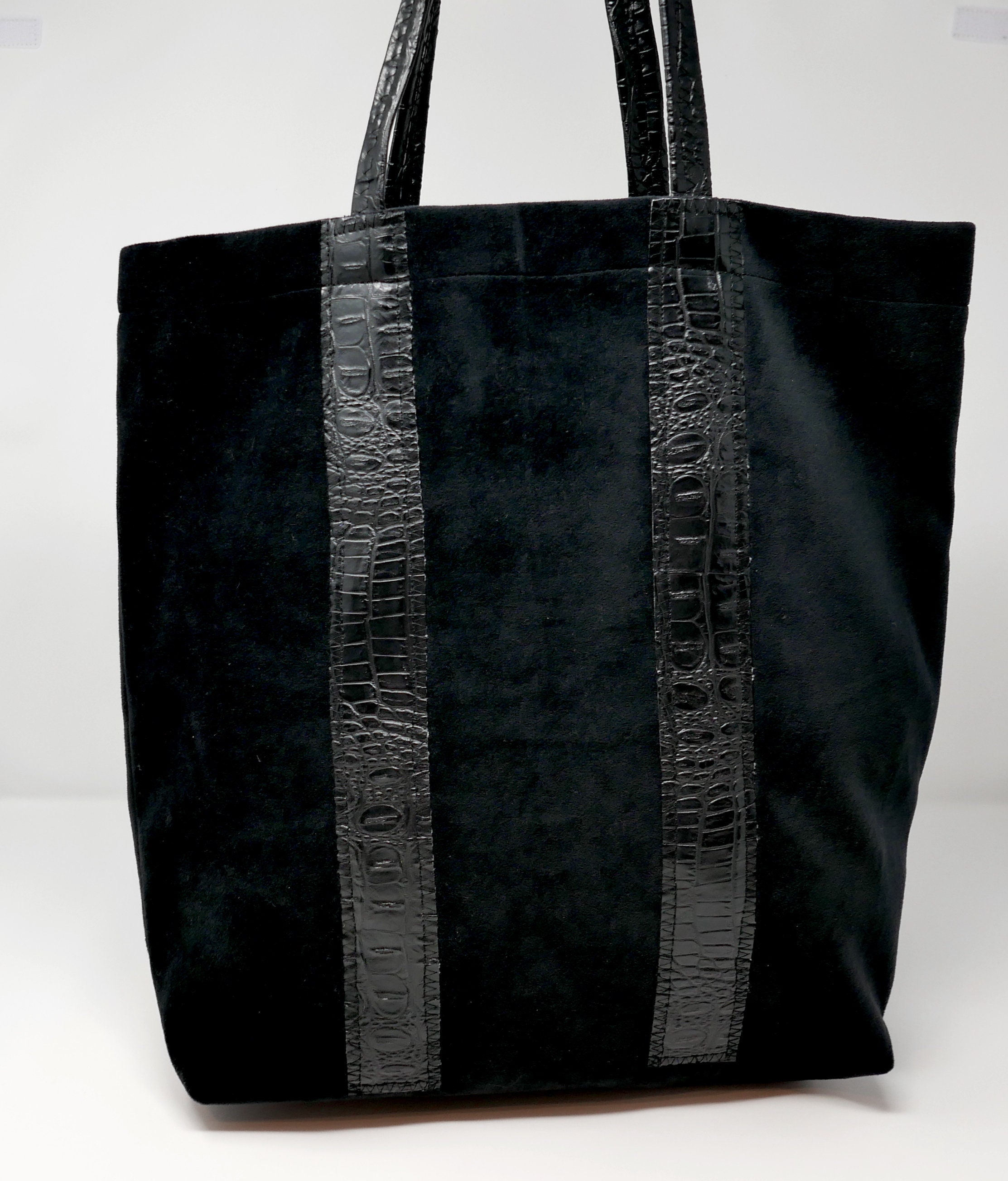 Navy Blue Washable Velvet Tote With White Woven Trim - Etsy