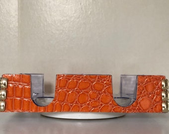 Orange Crocodile Skin with Studs Rotating Canasta Tray