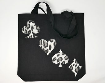 Cotton Tote Bag with Playing Card Suits Symbols