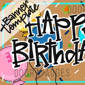 DIGITALE VORLAGE - Kraftpapier Party Banner - Happy Birthday Luftballons - DIY Party Dekoration - Poster