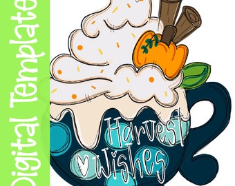 TEMPLATE: Fall Pumpkin Mug Door Hanger Digital Download Template - Printable Template