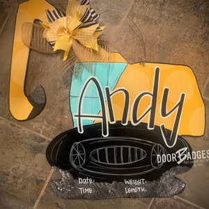 Baby Announcement Door Hanger - baby boy - construction - hospital door hanger - birth door decor - nursery decor - hand painted