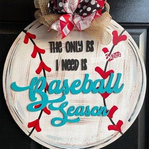 Baseball Round door hanger, sports door hanger, sports door signs, softball door hanger, wooden door hanger, hand painted door