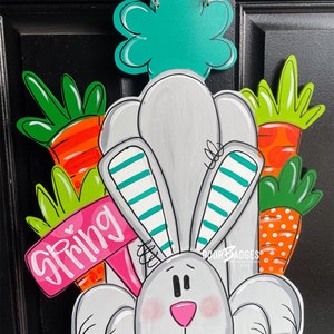 Easter Bunny with Carrot and Sign Door Hanger- Bunny door Decor - Easter Egg wreath - spring Easter hand painted personalized door hanger