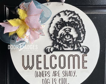 Welcome Dog Round Door Hanger, dog door hanger, hand painted door