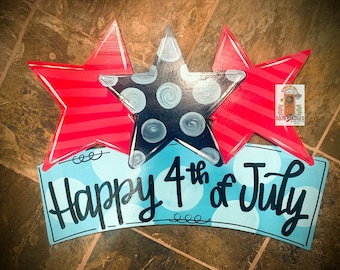 Fourth of July Stars Door Hanger - Patriotic door Decor - summer  Freedom wreath - USA hand painted personalized door hanger