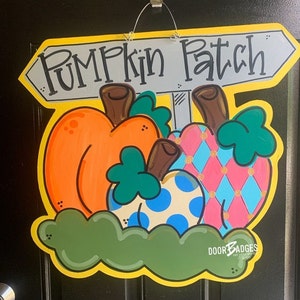 Three Pumpkins with Sign -  Fall door hanger, Fall Door Decor, thanksgiving fall pumpkin hand painted door hanger