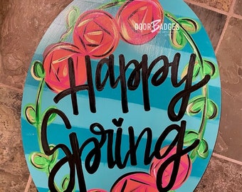 Spring Door Hanger -  Flowers door Decor - Spring Flowers wreath -  Easter Door Hanger - spring summer hand painted personalized door hanger