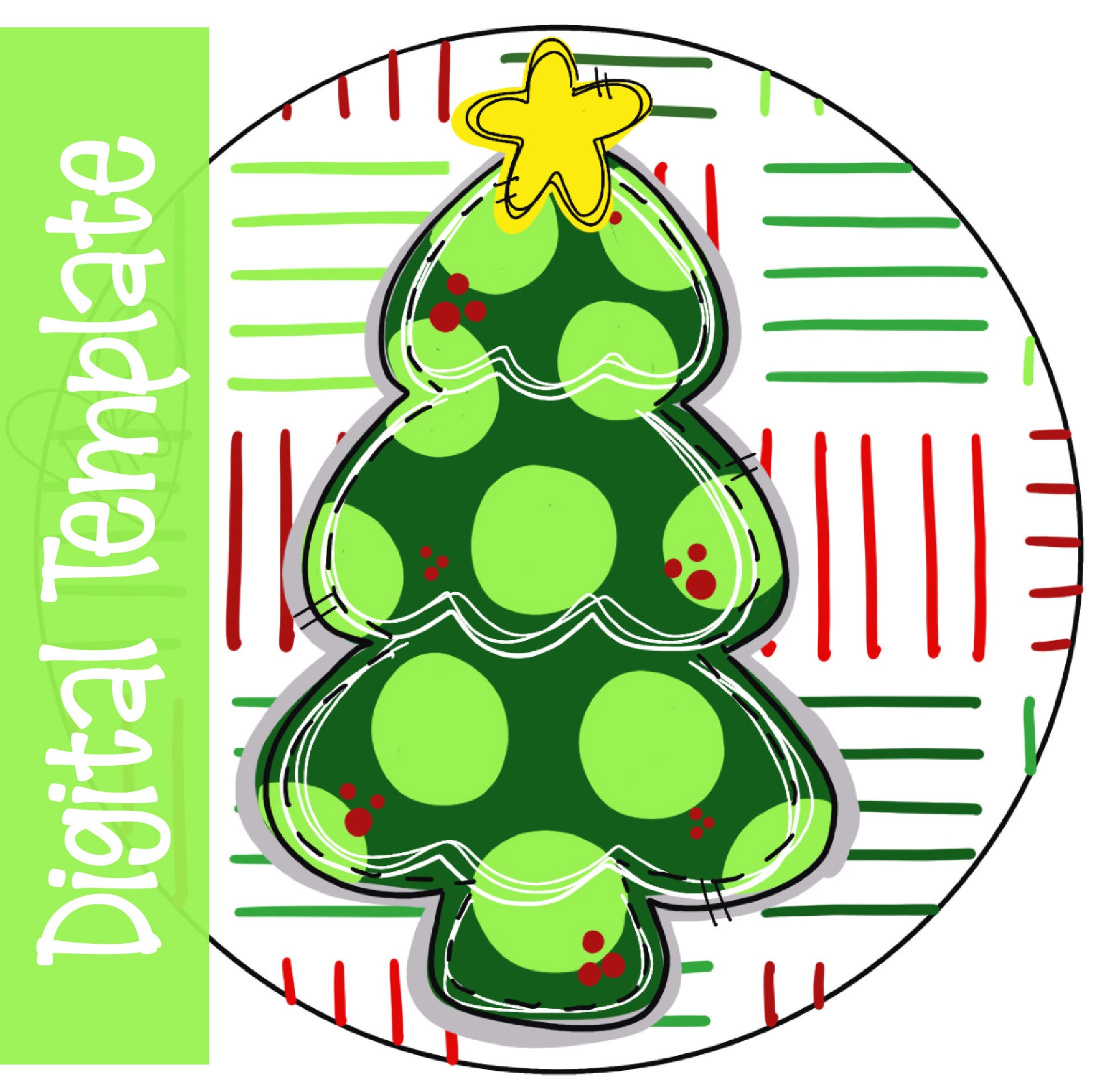 TEMPLATE: Christmas Tree Round Door Hanger Digital Download Template - Printable Template