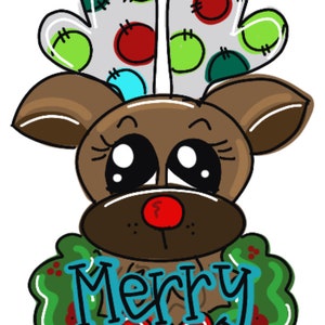 TEMPLATE: Red Nose Reindeer with Wreath Door Hanger Download Template - Printable Template