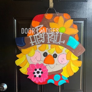 Scarecrow Door Hanger, Autumn Scarecrow Harvest Fall wood cut out hand painted door hanger