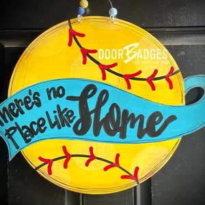Softball door hanger with Banner - Baseball- sports door hanger, sports door signs, softball door hanger, hand painted door