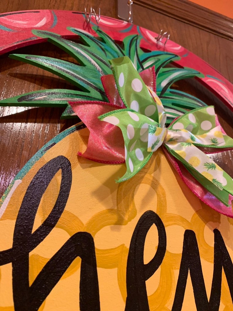 Summer door Decor welcome wreath Pineapple Door Hanger spring summer hand painted personalized door hanger