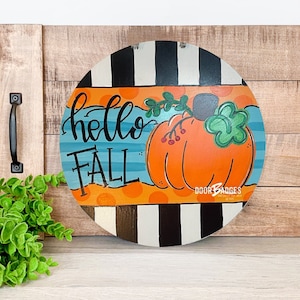 Hello Fall Round Door Hanger - Autumn doorhanger - Pumpkin Fall Round