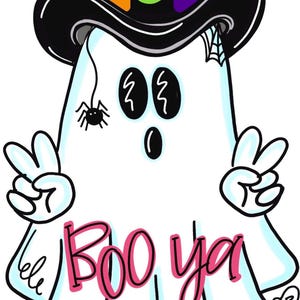 Ghost with Cowboy Hat Door Hanger-  Ghost Door Decor-Spooky-Fall-Wreath-door decor-hand painted door hanger