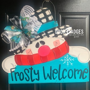 Snowman Winter Door Hanger, Winter Christmas Snow Sign - hand painted wood door hanger
