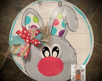 Easter Farmhouse Door Hanger - easter Bunny door Decor - bunny wreath - spring Easter hand painted personalized door hanger