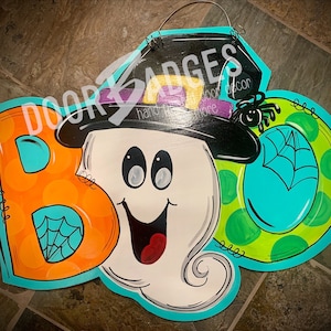 Halloween Boo Door Hanger-  Ghost Door Decor-Spooky-Fall-Wreath-wood cut out-hand painted door hanger