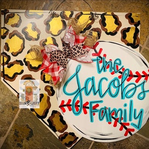 Baseball door hanger, Softball door hanger, sports door hanger, Leopard, hand painted door