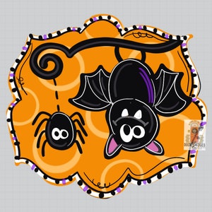 Halloween Spider and Bat Door Hanger - Spooky Halloween door Decor - welcome wreath - Fall hand painted personalized door hanger