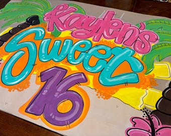 Guirnalda de cumpleaños tropical de papel kraft - Guirnaldas de fiesta pintadas a mano - Decoraciones de fiesta de papel kraft - Letrero de cumpleaños - Pósters