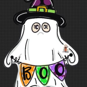 Halloween Ghost with Boo Banner Door Hanger - Costume Halloween door Decor - welcome wreath - Fall hand painted personalized door hanger