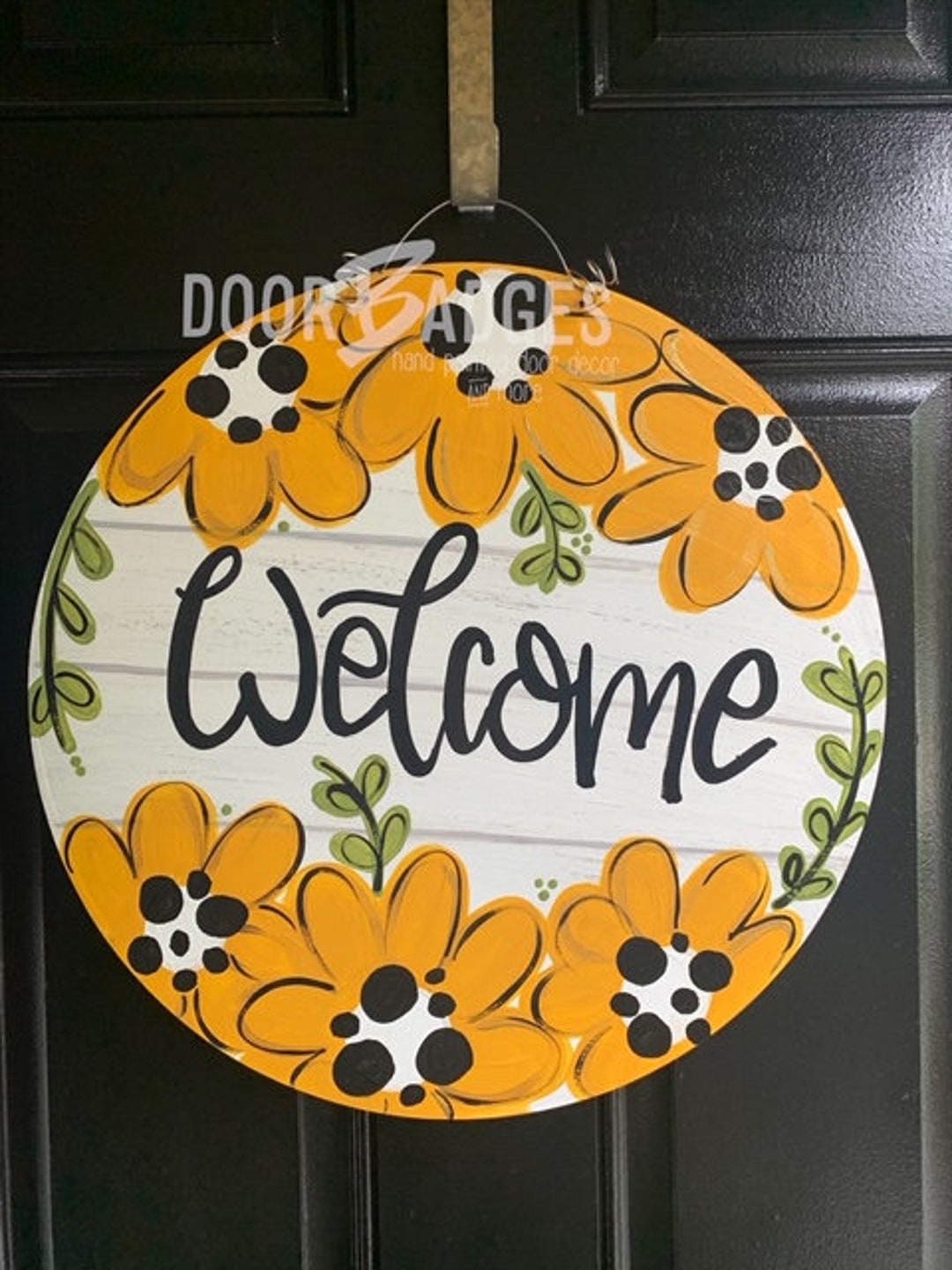 Daisy Round Sign Flowers Spring Everyday Hand Painted Door