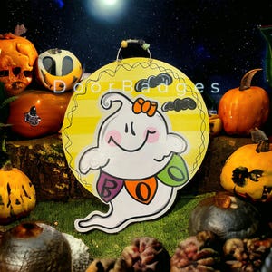 Halloween Ghostly Boo Door Hanger - Spooky - Fall - hand painted door hanger