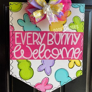 Easter Door Hanger,  Happy Easter, Spring Bunny Door Decor, hand painted wooden door hanger