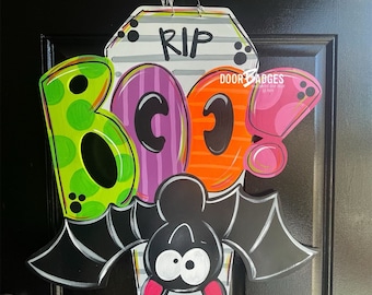 Halloween Boo Bat Door Hanger-  Bat Door Decor-Spooky-Fall-Wreath-wood cut out-hand painted door hanger