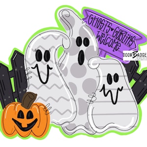 Halloween Ghosts Door Hanger-  Halloween Door Decor-Spooky-Fall-Wreath-wood cut out-hand painted door hanger