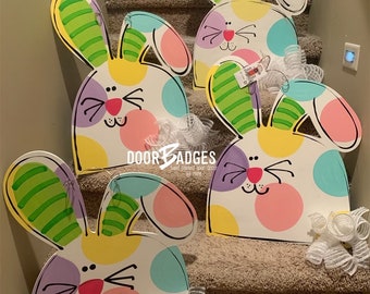 Easter Bunny Door Hanger - Bunny door Decor - Easter wreath - spring Easter egg hand painted personalized door hanger
