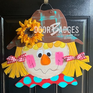 Fall Scarecrow Door Hanger - Girl Scarecrow - Harvest Autumn Door Decor -  Hand Painted