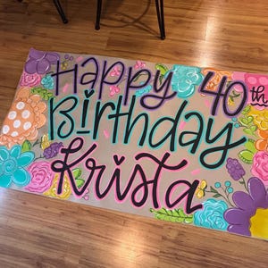 Birthday Flower Kraft Banner - Hand Painted Party Banners - Kraft Party Decorations - Birthday Sign - Posters