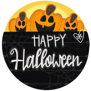 Happy Halloween Pumpkins Door Hanger-  Pumpkin Door Decor-Spooky-Fall-Wreath-wood cut out-hand painted door hanger